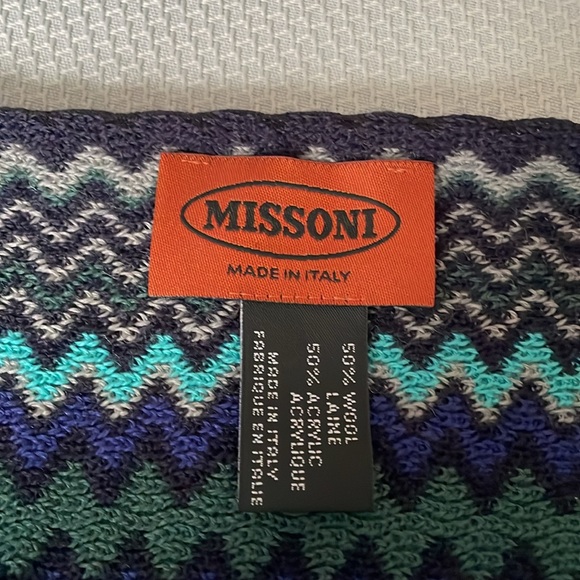 Missoni Chevron Zig Zag Pattern Wool Blend Sweater Poncho Blue & Gray One Size - Picture 4 of 6